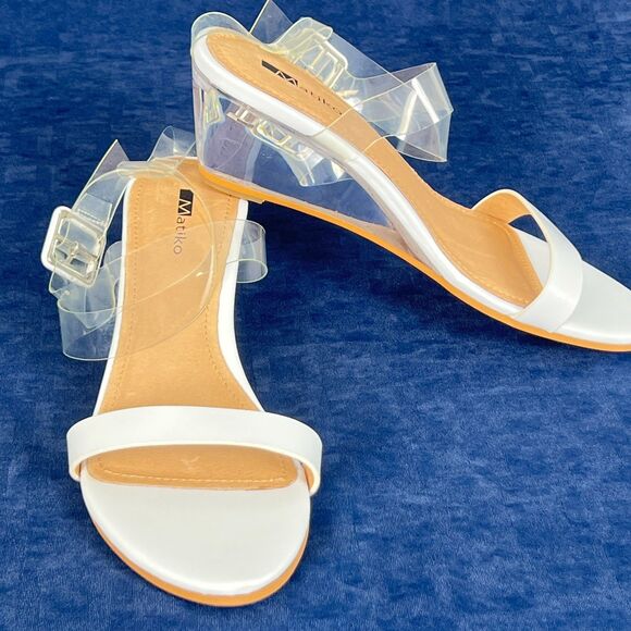 Matiko Heely Clear Vinyl Wedge Sandals White Lucite Heel Women’s 6.5 / EU 37 NIB - Picture 6 of 7